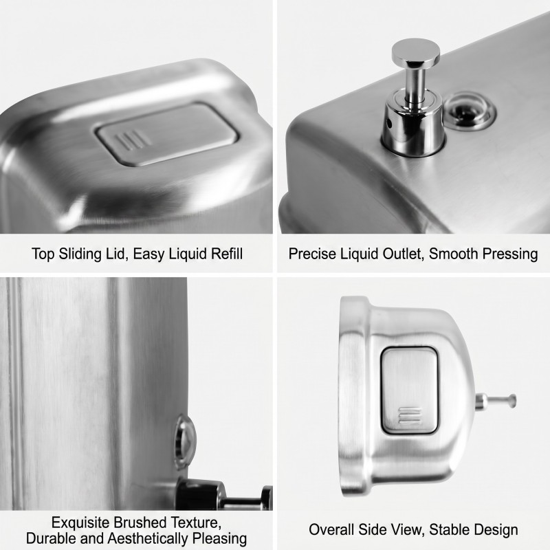 Top Sliding Lid and Smooth Pump Sliding Lid Soap Dispenser Details
